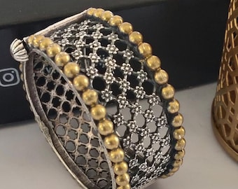 Dual tone Flower OPENABLE Bangles, vintage Style Indian bangle ,Boho black polish  Kada, Silver Look Alike, Bangle, Tribal Jewellery,gift