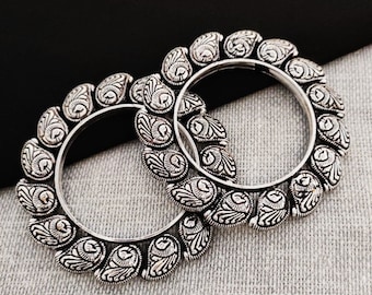 Conjunto de pulseiras boho em prata oxidada, joias tribais indianas