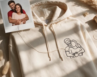Personalisiertes Geschenk für ihn | Personalisierter Hoodie nach Foto | Line Art Stickerei | Besticktes Sweatshirt