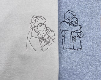 Photo Line Art Parent Child | Personalized Parent Child Hoodie | Perfect as a gift | Line Art Photo | Birthday gift | Family photo