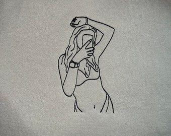 Personalized Embroidered Hoodie with Hot Sexy Photo | Outline Embroidered | Line Art Photo | Birthday Gift | Anniversary | Boyfriend