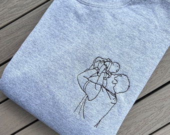 Personalisierter bestickter Hoodie mit Fotostickerei | Partner Hoodie | Outline bestickt | Line Art Foto | Geburtstagsgeschenk | Jahrestag