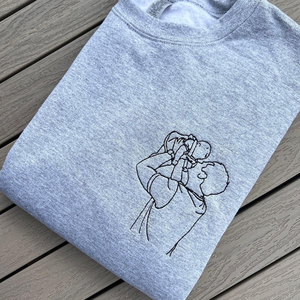 Personalisierter bestickter Hoodie/Sweatshirt mit Fotostickerei | Partner  | Outline  | Line Art Foto | Geburtstagsgeschenk | Jahrestag