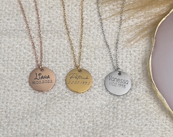 Personalized necklace - Necklace with engraving - Name and date engraved - Stainless steel necklace - Name necklace - Christmas gift - Mother's Day gift