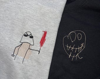 Personalized embroidered hoodie/sweatshirt with child's drawing | Partner | Family | Line art photo | Birthday gift | Anniversary