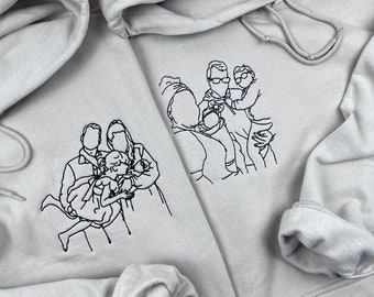 Geborduurde familie hoodie | Gepersonaliseerd sweatshirt| perfect als cadeau | Lijnkunstfoto | verjaardagscadeau | familie foto