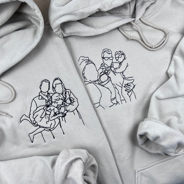 sudadera con capucha familiar bordada | Sudadera personalizada| perfecto como regalo | Foto de arte de línea | regalo de cumpleaños | foto de familia