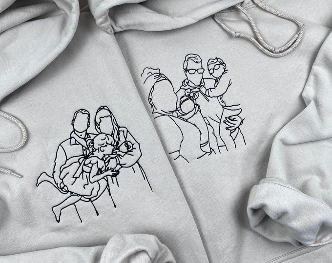 Featured listing image: Embroidered family hoodie | Personalized sweatshirt | Perfect as a gift | Line art photo | Birthday gift | Family photo
