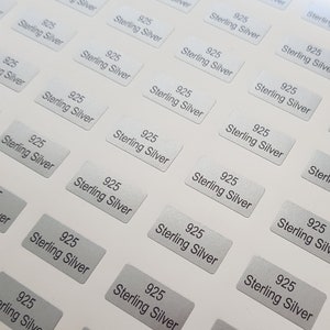 925 STERLING SILVER Jewellery Label Sticker 20mmx10mm Silver or Black on White 