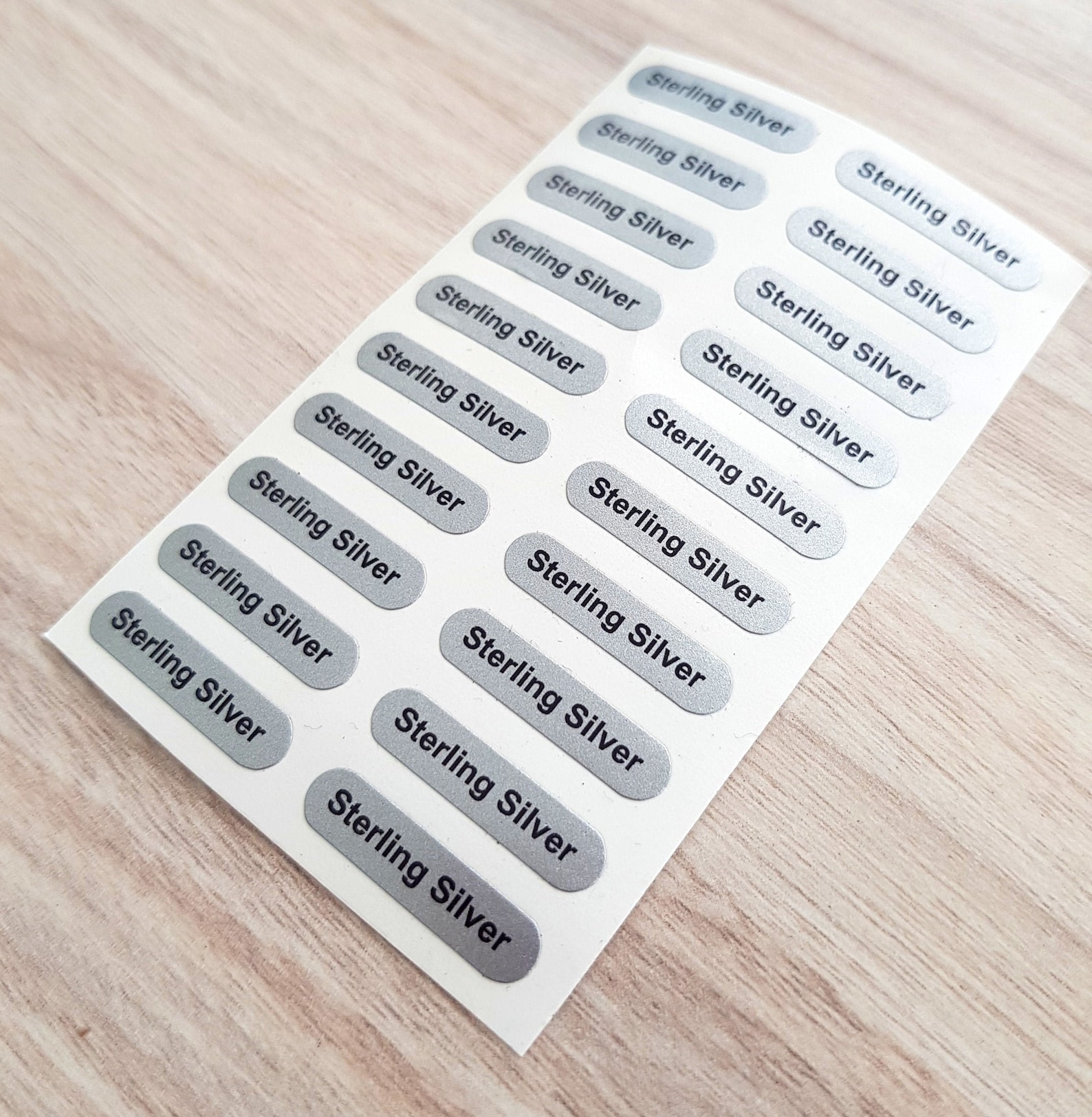 Sterling Silver Stickers Metallic Silver Labels 21mm x 5mm for Etsy.de