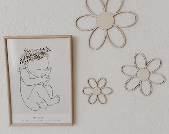 3 Holzblumen Wanddeko für Kinder- und Babyzimmer