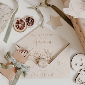 Wunschzettel Briefumschlag personalisiert aus Holz, Weihnachtsmann, Christkind, Weihnachten