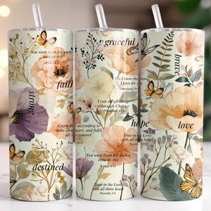 Floral Bible Verse Tumbler Wrap: Christian Sublimation Design (PNG)