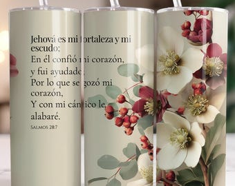 Floral Tumbler Wrap: Spanish Christian Verse (PNG Digital Download)