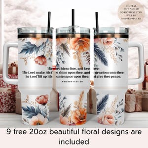 Envoltura de vaso de 40 oz con diseño de sublimación de versículos bíblicos y números 6 de la Biblia, religiosa y cristiana, PNG El Señor bendiga, envoltura de vaso de 40 oz con flores bohemias, PNG