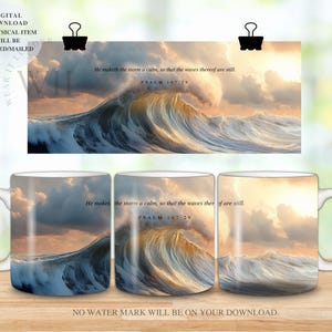 Psalm 107 Christian Waves Becherverpackung - Sublimationsbecher Design PNG - Christliche Bibel-Vers-Becherverpackung - 15 Unzen und 11 Unzen Wraps