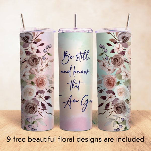 Inspirational Faith Based Christmas Tumbler PNG, Be Still and Know Verse 20 oz Skinny Tumbler Sublimation Designs, Instant Digital Download