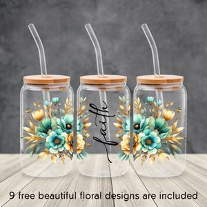 Faith Floral 16oz Glass Can Wrap Sublimation Design (Digital File)