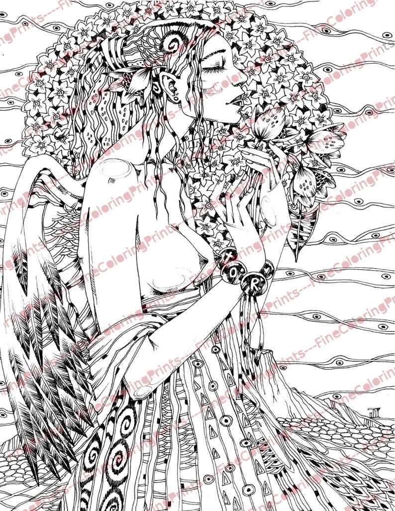 Digital SET 4 coloring pages Woman/'s beauty for adults Adult coloring sheets. Instant Digital JPEGs Download