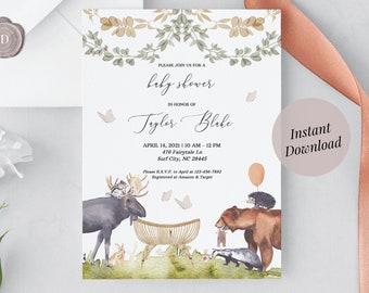 Woodland Baby Theme Baby Shower | | d’invitation à la baby shower Woodland Woodland Invitation Baby Shower |  Invitation imprimable à la baby shower