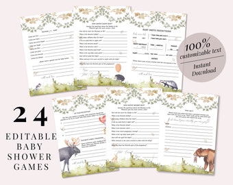 Woodland Baby Shower Games Bundle  | Baby Shower Game Bundle | Woodland Theme Baby Shower | Woodland Shower Games Editable Baby Shower Games