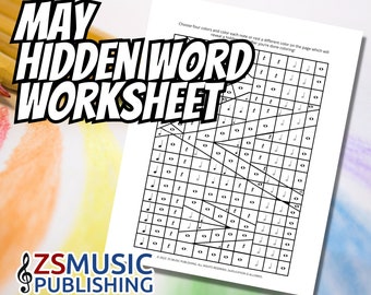 MAY Hidden Word Music Coloring Worksheet