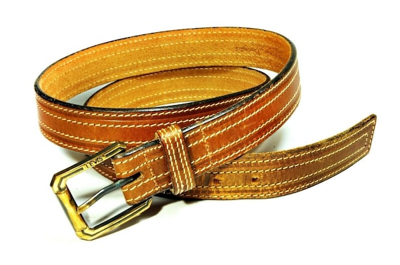 Levi\'s Brown Leather Belt with Brass Buckle Rectangle Buckle Belt - Brown | Levi main image 4