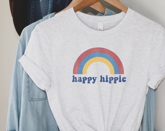 Happy Hippie Shirt, Cute Hippie Shirts Women, Funny Hippie Shirt, Hippie Shirt for Mom, Hippie Rainbow Shirt, Cute Hippie Tees