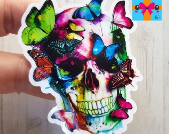 Butterfly Skull Sticker / Kindle Stickers Matt or Gloss / Waterproof Sticker
