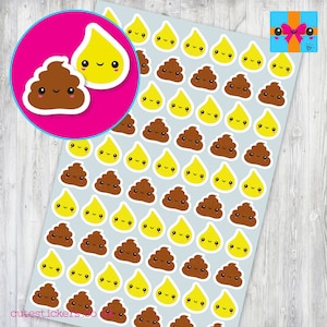 Pee and Poop Planner Stickers / Poop and Pee Tracker Stickers / Potty Training Stickers / Cute Kawaii Stickers