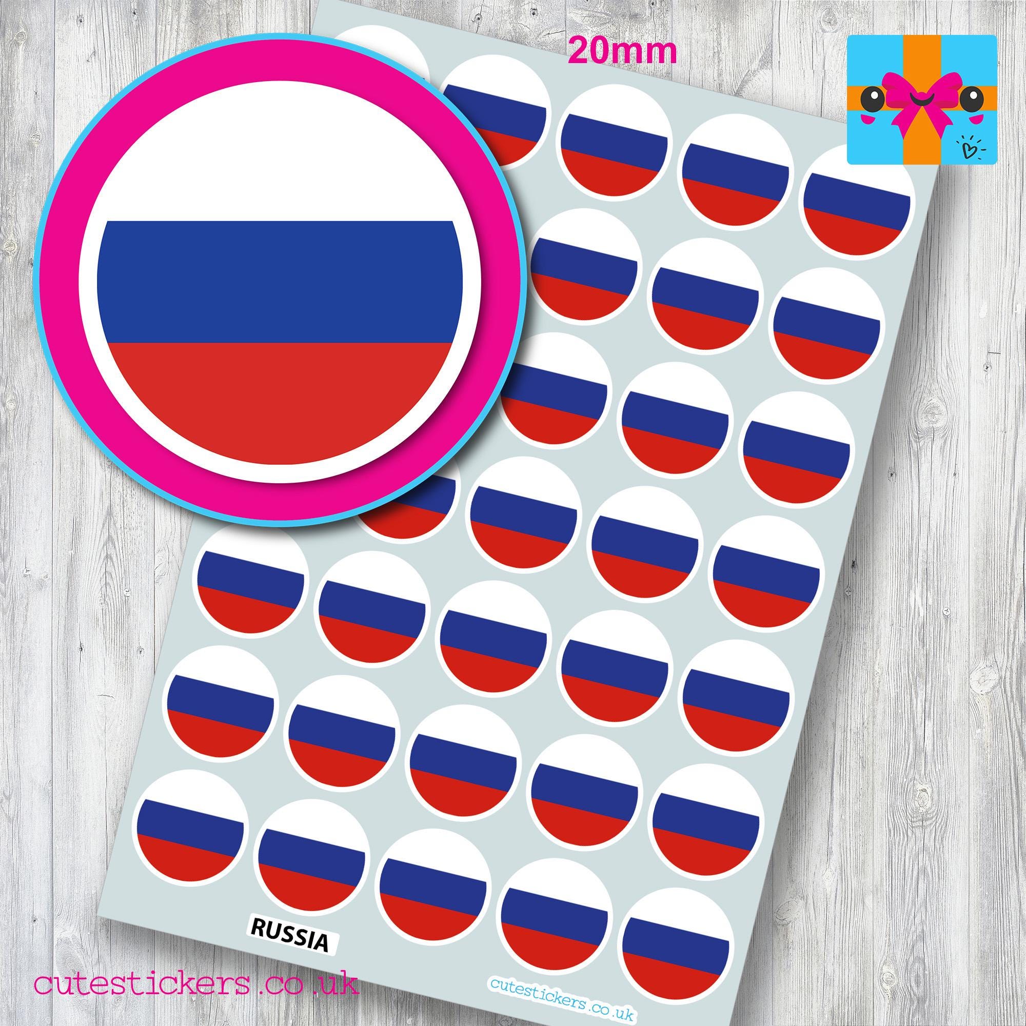 ROUND Russia Russian Flag Stickers / 3 Sizes Round Flag of Russia ...