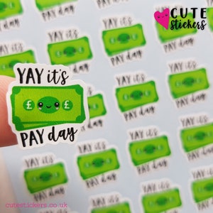 35 Yay It's Pay Day Planner Stickers UK / Cute Kawaii Money Stickers / GBP Matte Vinyl British Stickers