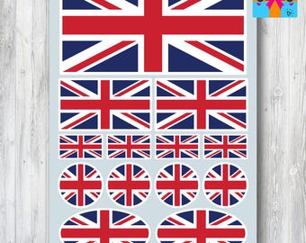 13 Union Jack Great Britain UK Flag Stickers / Waterproof / Assorted Shapes & Sizes / Gloss or Matt / Cars Bikes Bicycles Helmets