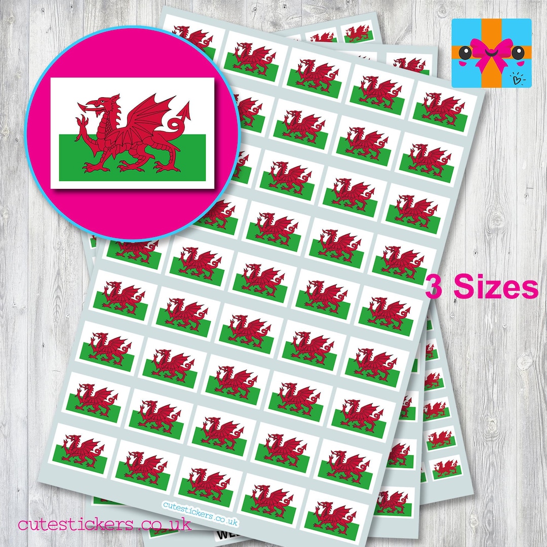 Welsh Wales Flag Stickers /3 Sizes Flag of Wales 10mm X 7mm, 15mm X ...