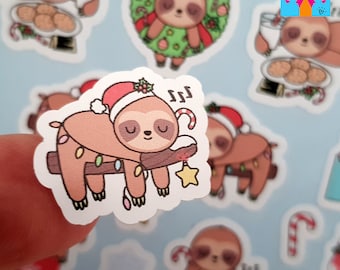 36 Christmas Sloth Planner Stickers / Cute Kawaii Sloth Stickers / Matte Vinyl Stickers