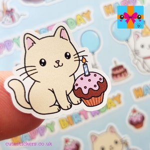 Birthday Cats Planner Stickers Happy Birthday Banner Cake Cupcake Stickers x 38