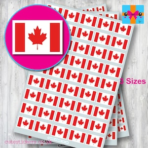 May include: Three sheets of stickers featuring the Canadian flag. The stickers are in three different sizes. The text "3 Sizes" is printed on the right side of the image.