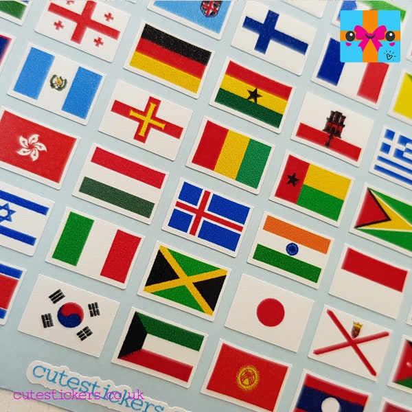 254 Flags of the World Stickers / World Flag Planner & Project Stickers / TWO Sizes - 10mm wide x 7mm high and 17mm wide x 11mm high