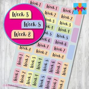 School Term Weeks Planner Stickers / Weeks 1 - 8 / UK School Terms Stickers / Matt Vinyl Stickers