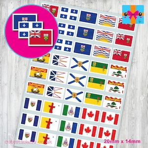 Canadian Province and Territory Flag Stickers / Flags of Canada Stickers / 2 Sizes - 20mm w x 14mm h & 37mm w x 25mm h