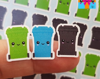 Blue Black Green Bin Planner Stickers / Wheelie Bin Stickers / 64 Matte Vinyl Stickers