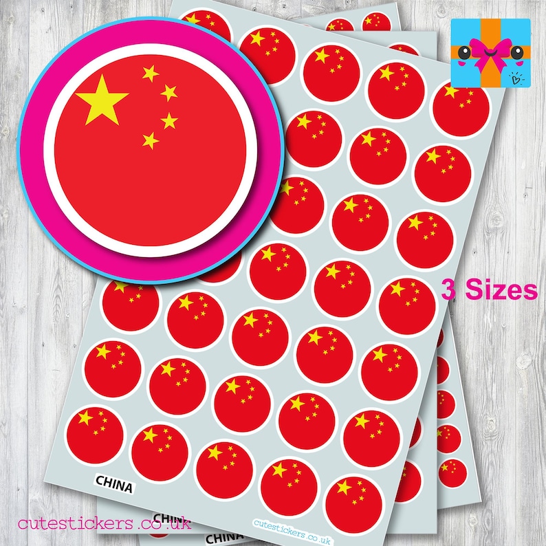 ROUND China Chinese Flag Stickers / 3 Sizes Round Flag of China ...