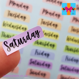 42 Day Header Planner Stickers Small / Days of the Week Stickers / Colourful Script Week Day Planner Stickers