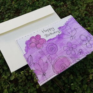 Biglietto acquerello di buon compleanno fatto a mano