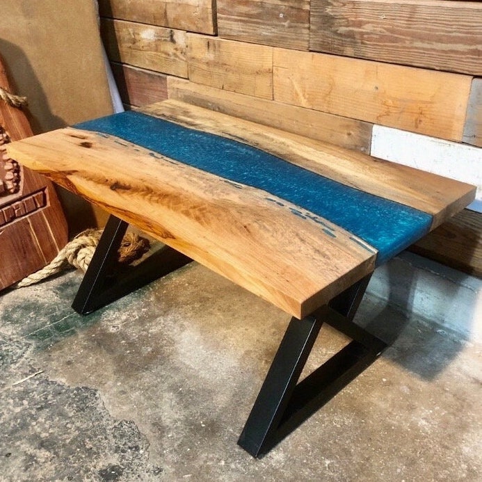 Epoxy Live End Table / Side Epoxy Table / Slice Wood Unique Mosaic / Wood  Artwork / Coffee Table / Pedestal / Epoxy Pine Cone River 