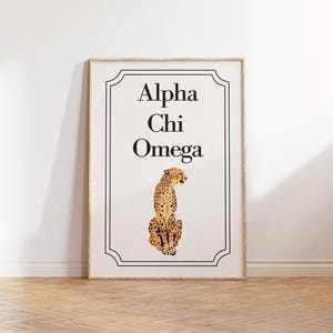 Alpha Chi Omega Printable Wall Art, Sorority Digital Download, Sorority Room Decor, Dorm Wall Art, Big Little Gift, Cheetah Poster