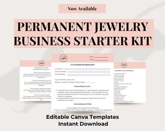 永久ジュエリービジネススターターキット | 永久ジュエリーテンプレートバンドル | 同意書 + アフターケアカード + 価格ガイド | Canva編集可能