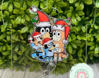 Blue dog Holiday badge Reel, heeler dog Badge holder, Stocking Stuffer gift, Christmas gift badge ID, cute gift for coworker birthday gift