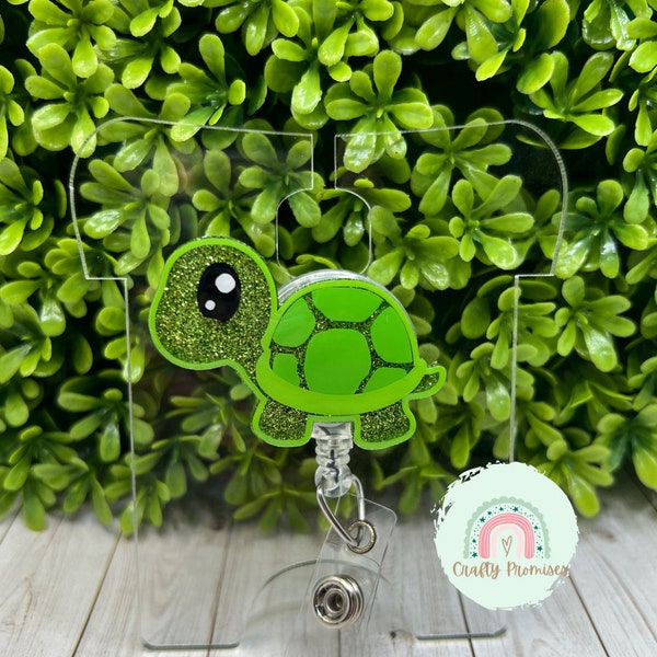 Turtle Badge Reel, reptile Badge holder, Cute animal lover gift for nurses, Nurse badge reel,cute coworker birthday gift, glitter badge clip
