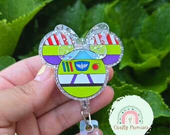 Toy  space ranger badge reel, cute bow astronaut badge ID Holder, space lover gift for work, student nurse badge, gift for pediatric nurses